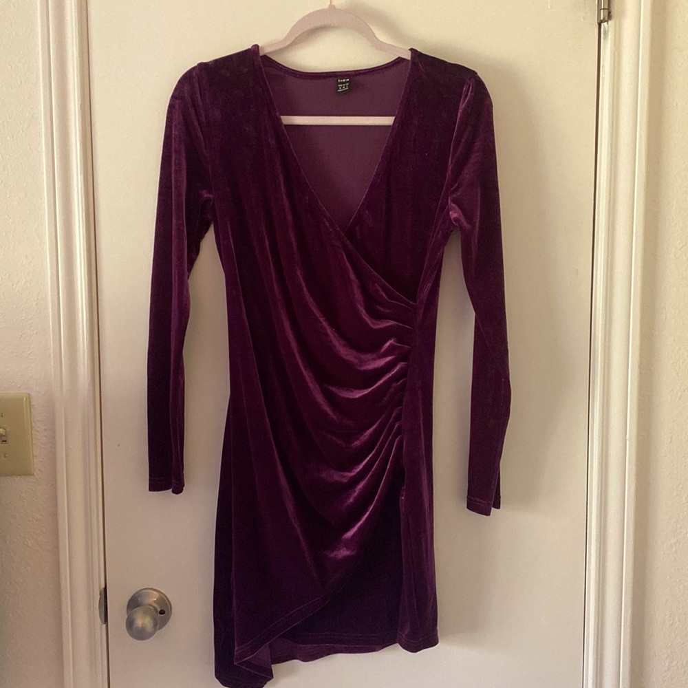 Gorgeous Purple Velvet V Neck Dress
